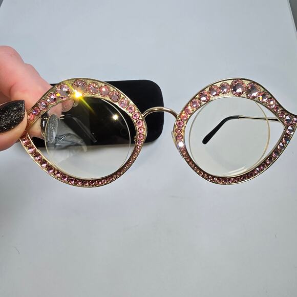 Gucci Crystal Lips Pink Rhinestone Cat Eye Sunglasses Round Lenses GS0046S main image 9